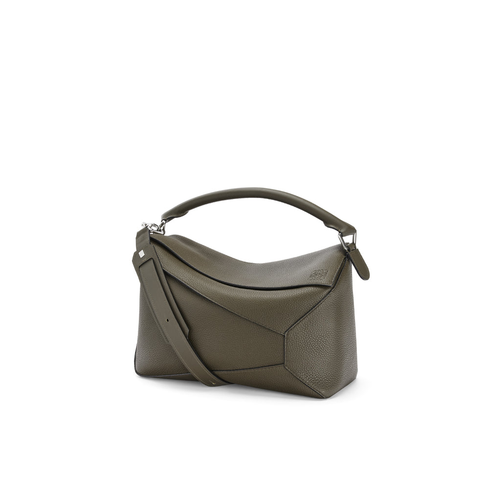 Loewe Large Puzzle bag in grained calfskin (Dark Khaki Green)