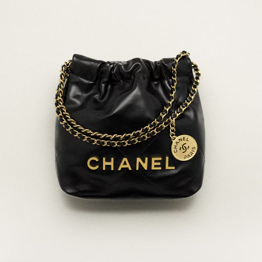 Hong Kong Stock - Chanel 22 Mini Handbag (Shiny Calfskin & Gold-Tone Metal Black)