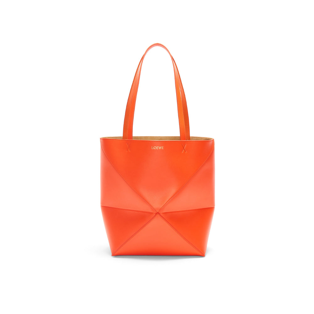 Loewe Medium Puzzle Fold tote in shiny calfskin (Vivid Orange)