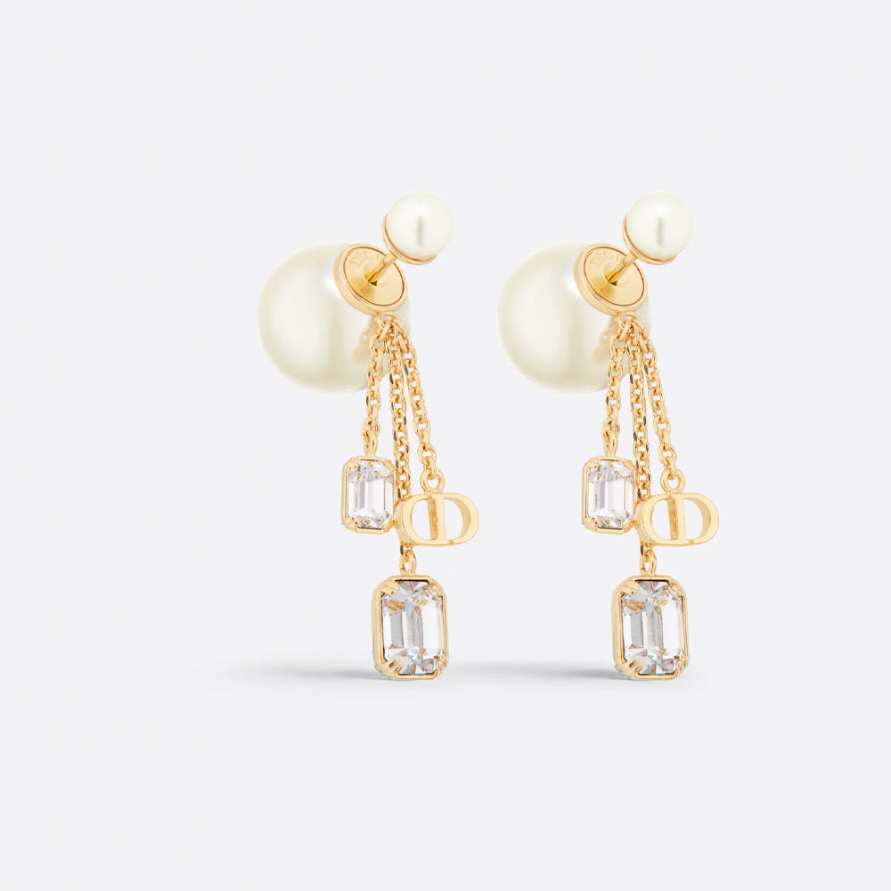 Dior Tribales Earrings (Gold-Finish Metal with White Resin Pearls and Silver-Tone Crystals)