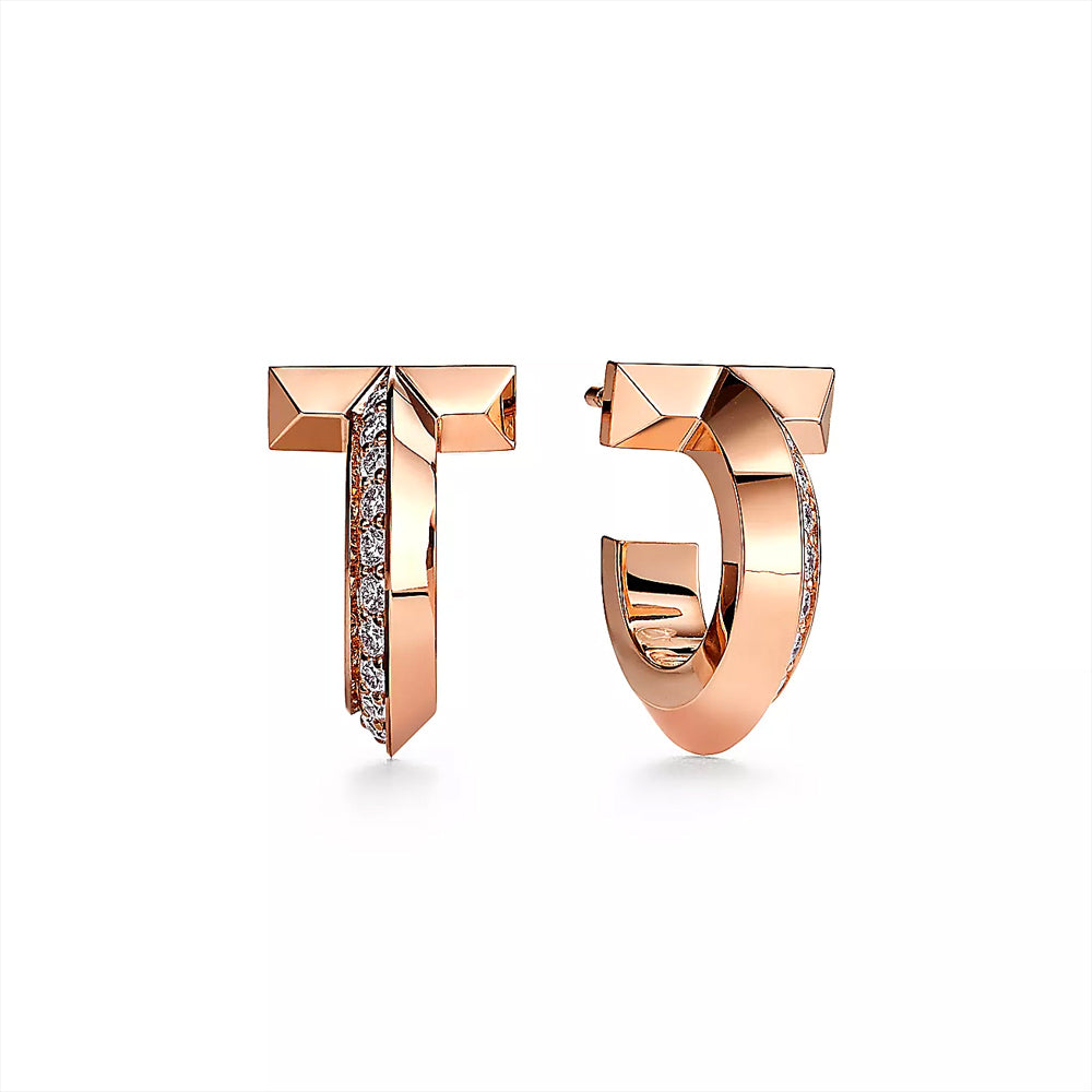 Tiffany & Co. Tiffany T T1 Hoop Earrings in Rose Gold with Diamonds