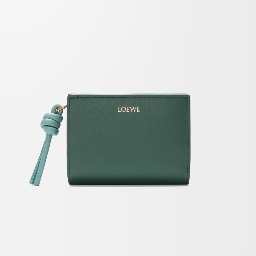 Loewe Knot compact wallet in shiny nappa calfskin (Vetiver/Water)