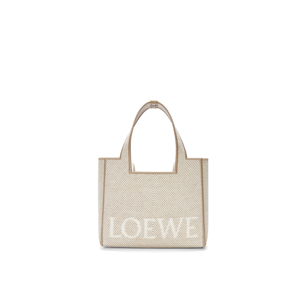 Loewe Small LOEWE Font tote in jacquard canvas (Ecru)