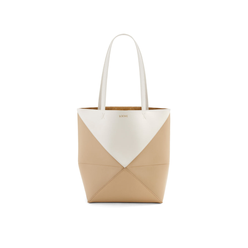 Loewe Puzzle Fold Tote in shiny calfskin (Soft White/Paper Craft)