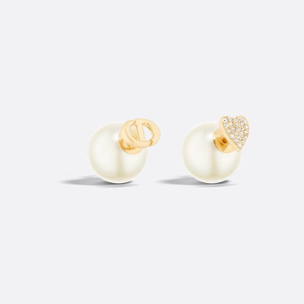 Dior Tribales Earrings (Gold-Finish Metal with White Resin Pearls and Silver-Tone Crystals)