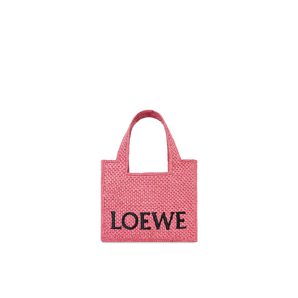 Loewe Mini LOEWE Font tote in raffia (Sunset Pink)