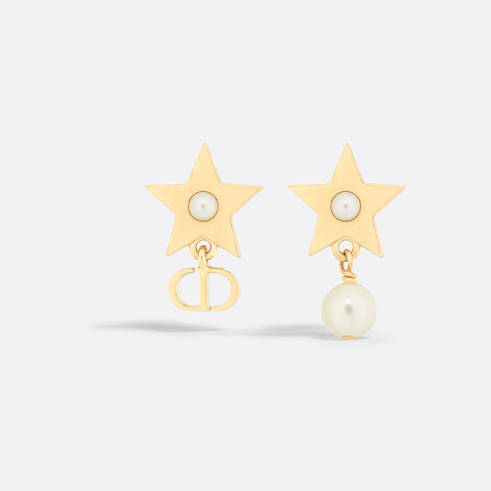 Dior Lucky Dior Earrings (Gold-Finish Metal and White Resin Pearls)