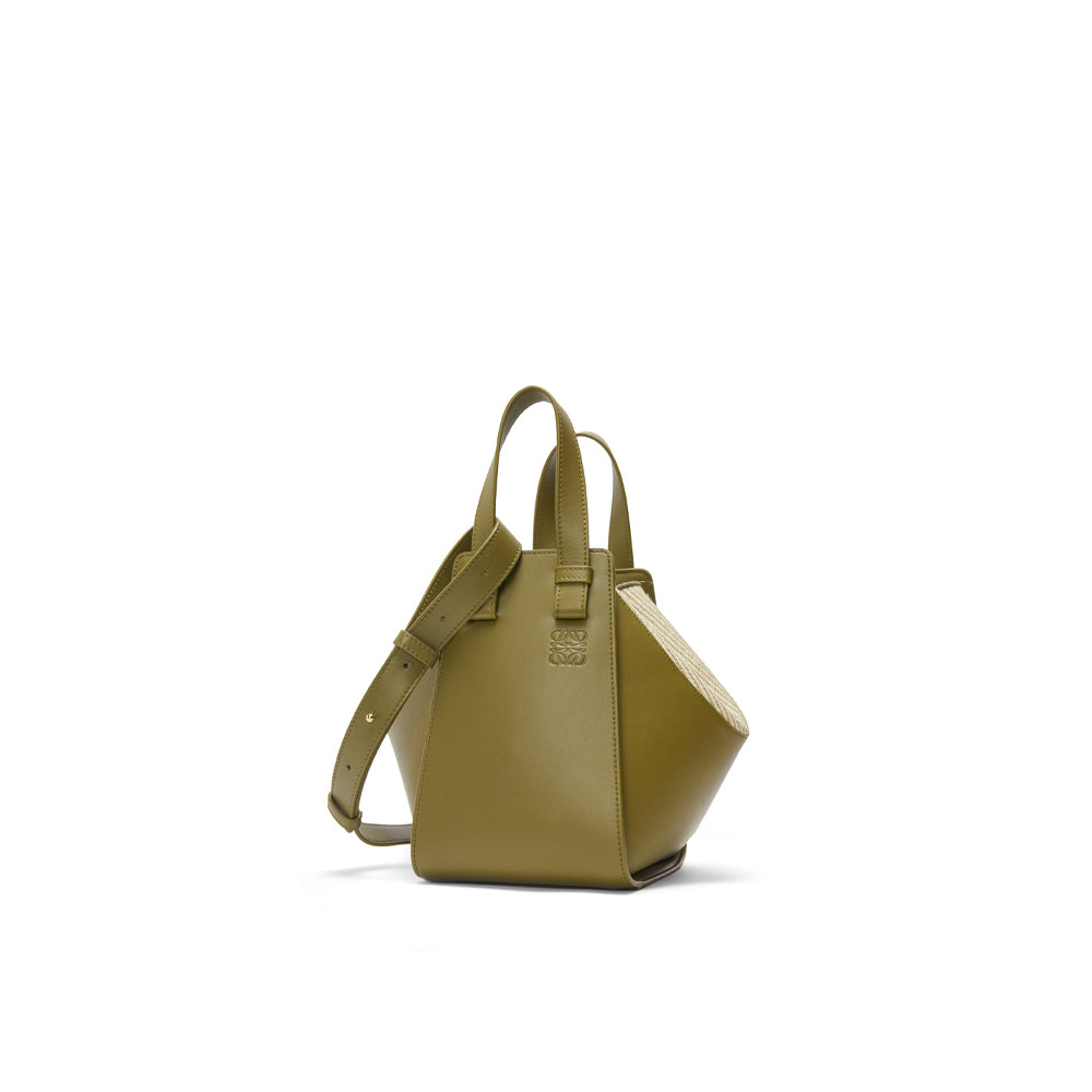 Loewe Compact Hammock bag in mellow calfskin and canvas (Olive)