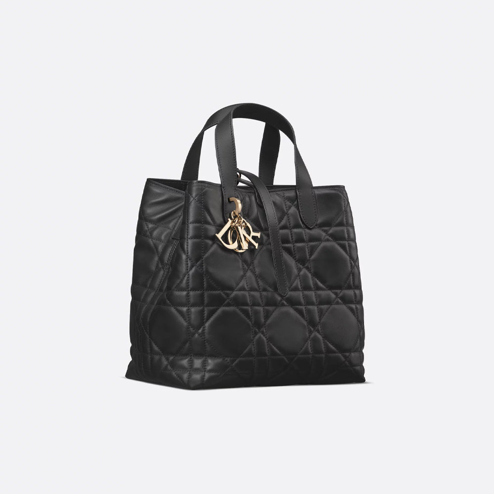 Dior Medium Dior Toujours Vertical Tote Bag (Black Macrocannage Calfskin)