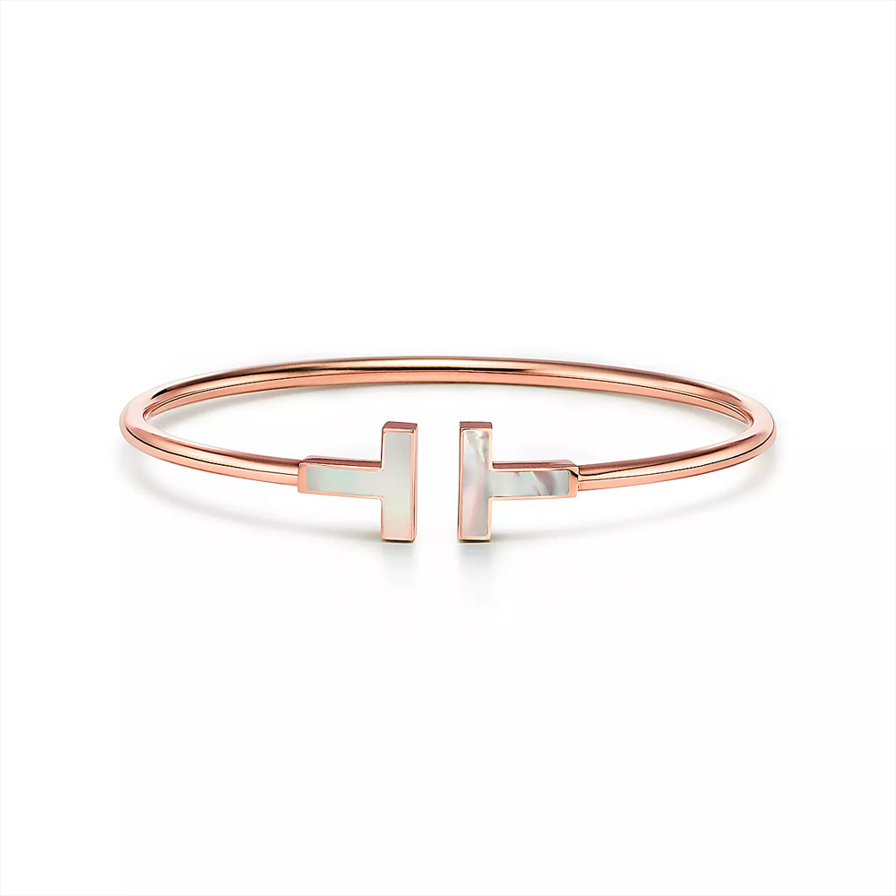 Tiffany & Co. Tiffany T Wire Bracelet in Rose Gold with Mother-of-pearl