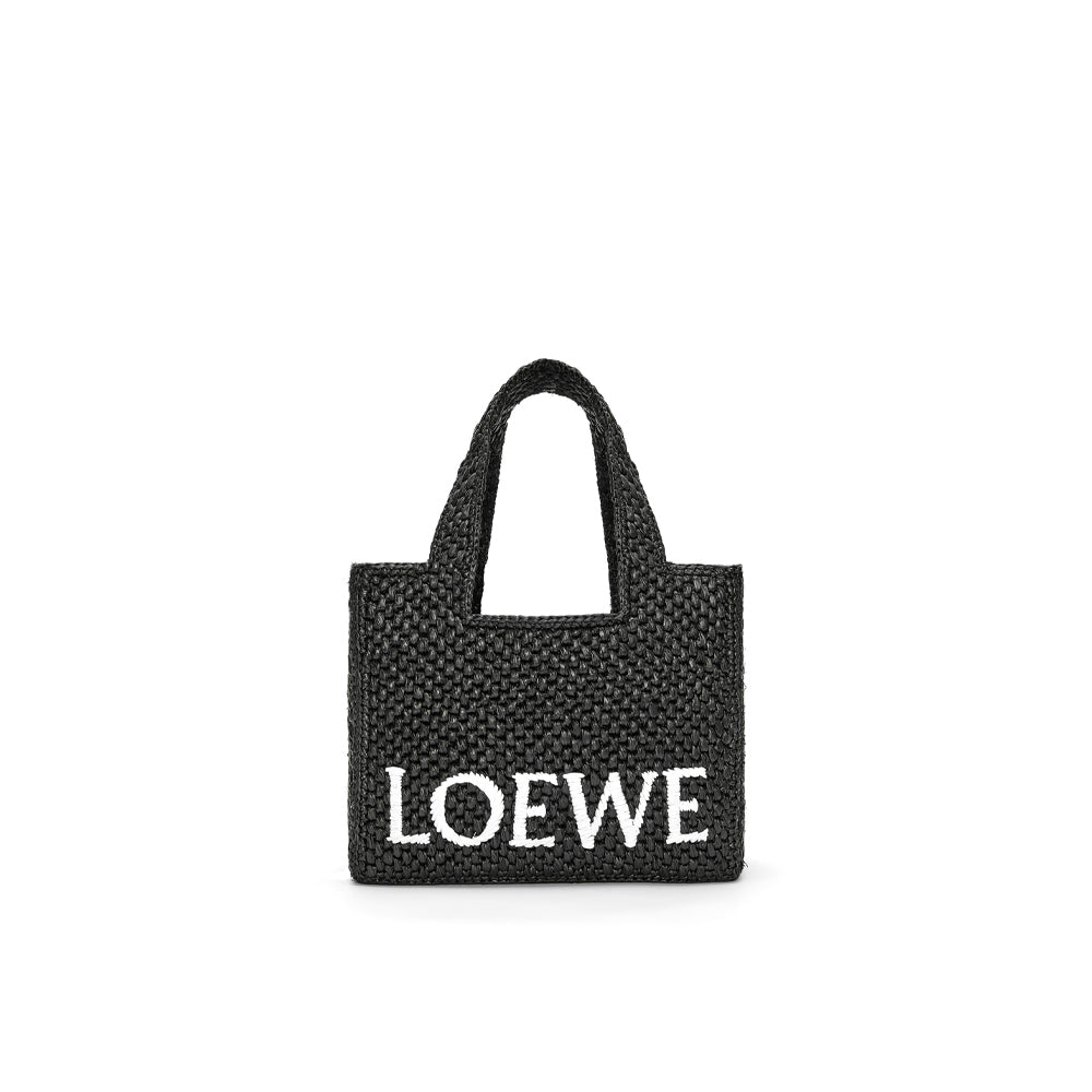 Loewe Small LOEWE Font tote in raffia (Black)