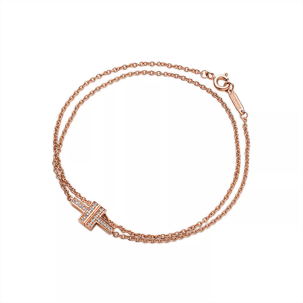 Tiffany & Co. Tiffany T Diamond Double Chain Bracelet in 18k Rose Gold