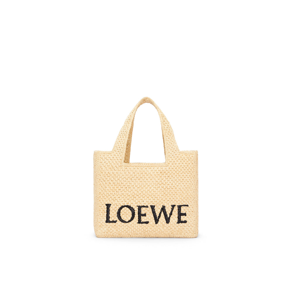 Loewe Small LOEWE Font tote in raffia (Natural)