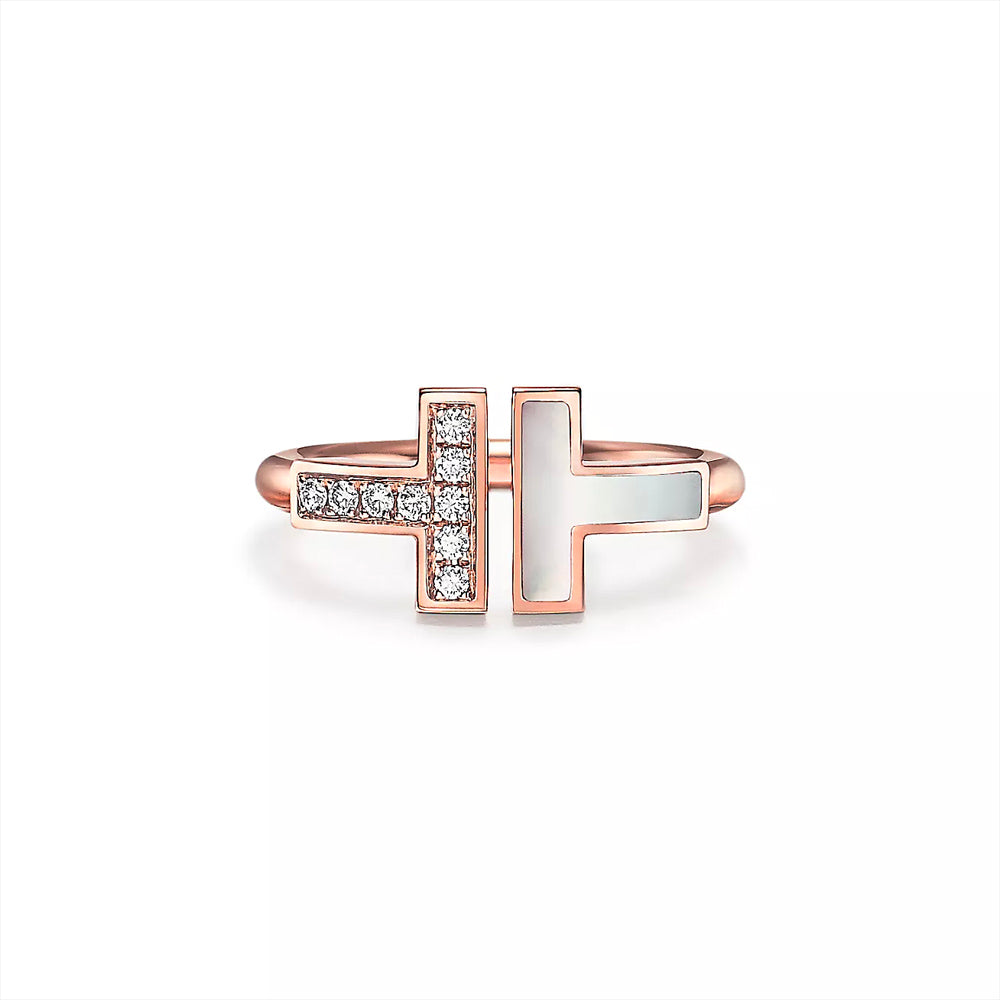 Tiffany & Co. Tiffany T Wire Ring in Rose Gold with Diamonds and Mother-of-pearl