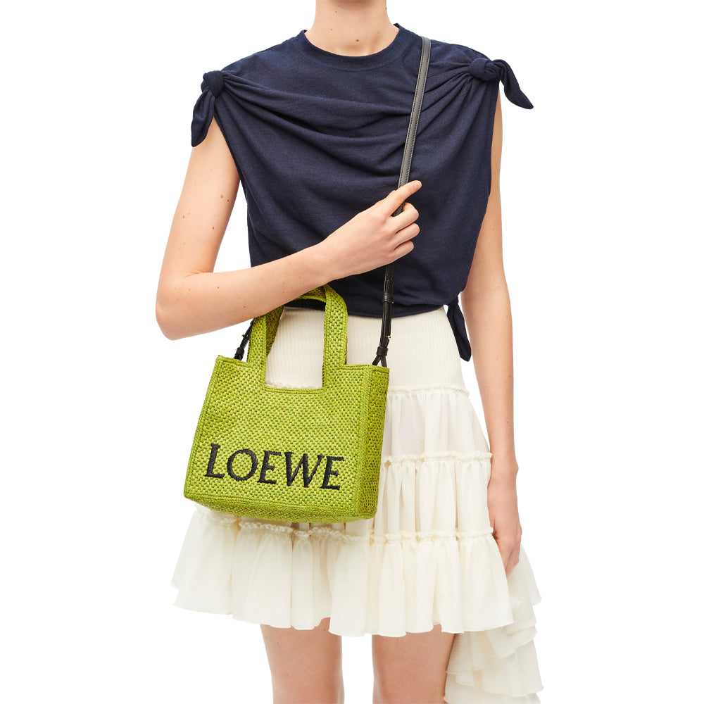 Loewe Small LOEWE Font tote in raffia (Meadow Green)