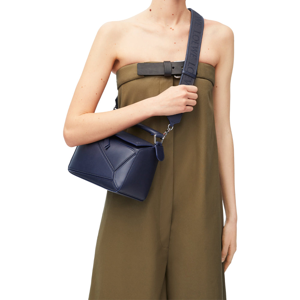 Loewe Small Puzzle bag in satin calfskin (Abyss Blue)