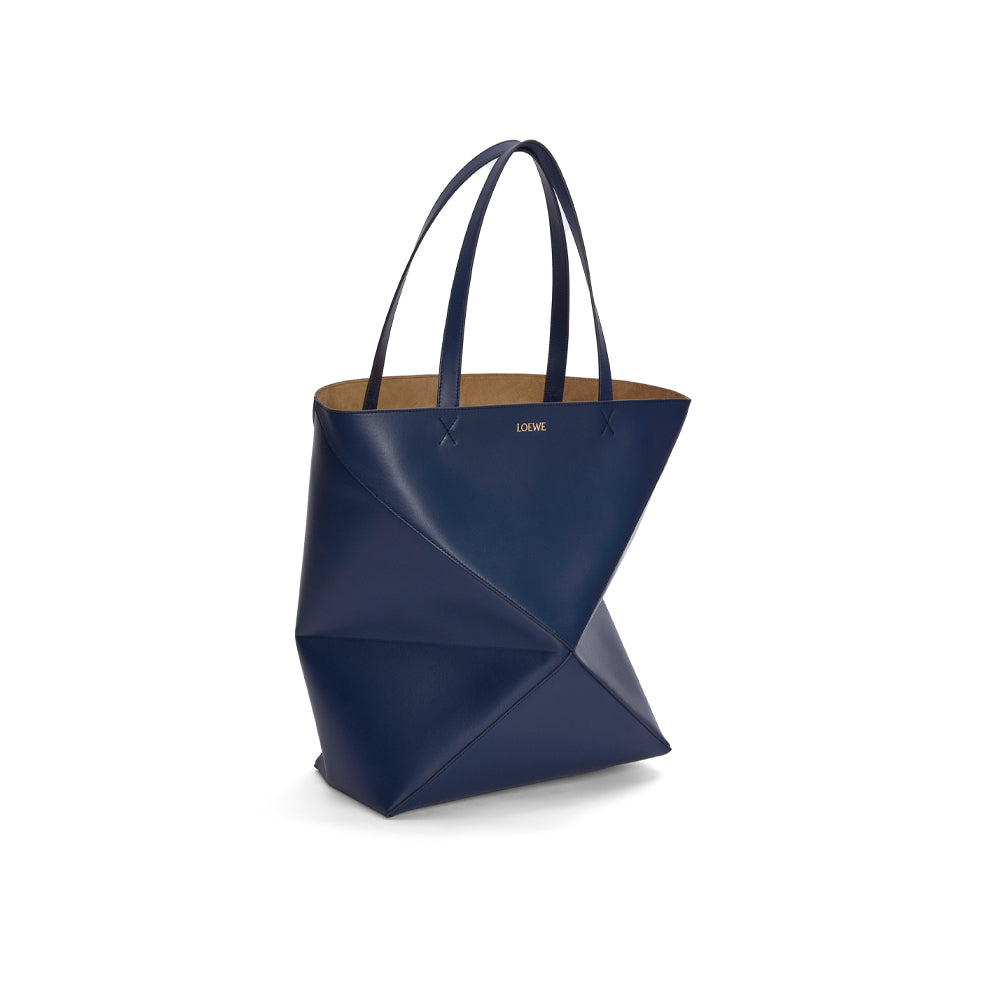 Loewe XL Puzzle Fold Tote in shiny calfskin (Abyss Blue)