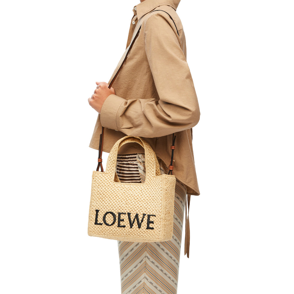 Loewe Small LOEWE Font tote in raffia (Natural)