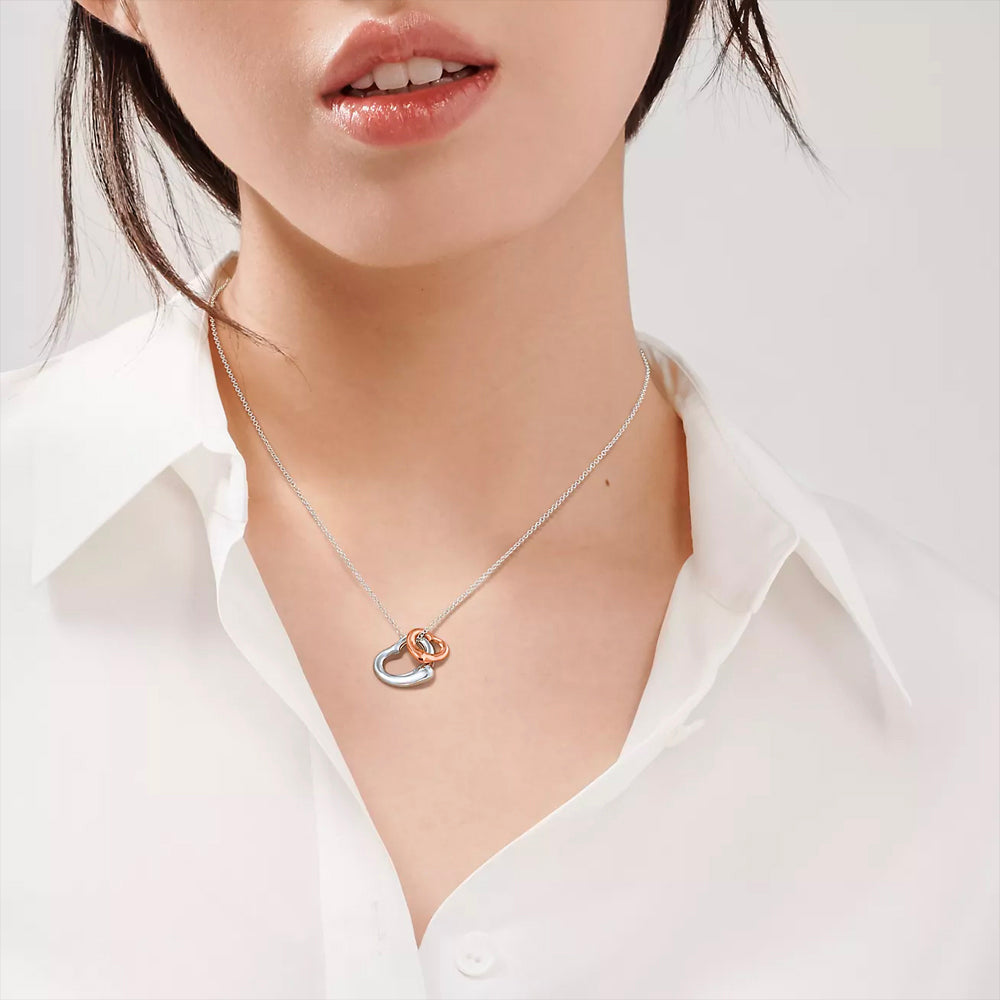 Tiffany &amp; Co. Elsa Peretti® 純銀與 18k 玫瑰金 Open Heart 吊墜