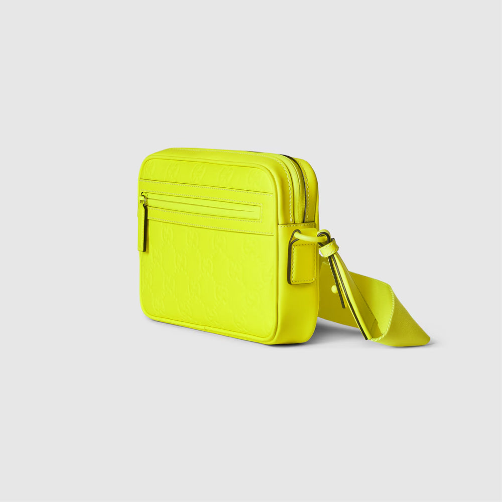 Gucci GG Rubber-Effect Crossbody Bag (Fluorescent yellow GG rubber-effect leather)