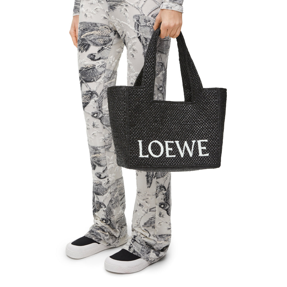 Loewe Medium LOEWE Font Tote in raffia (Black)