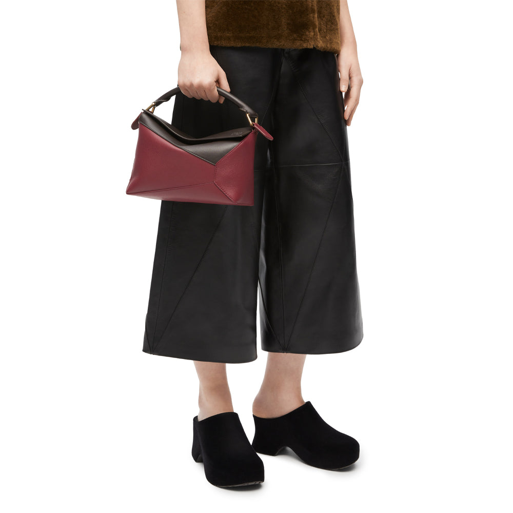 Loewe Small Puzzle bag in classic calfskin (Chocolate/Burgundy)