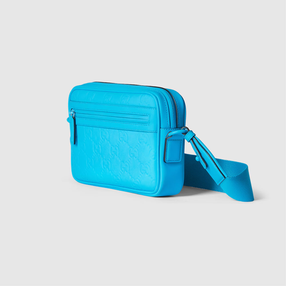 Gucci GG Rubber-Effect Crossbody Bag (Bright blue GG rubber-effect leather)