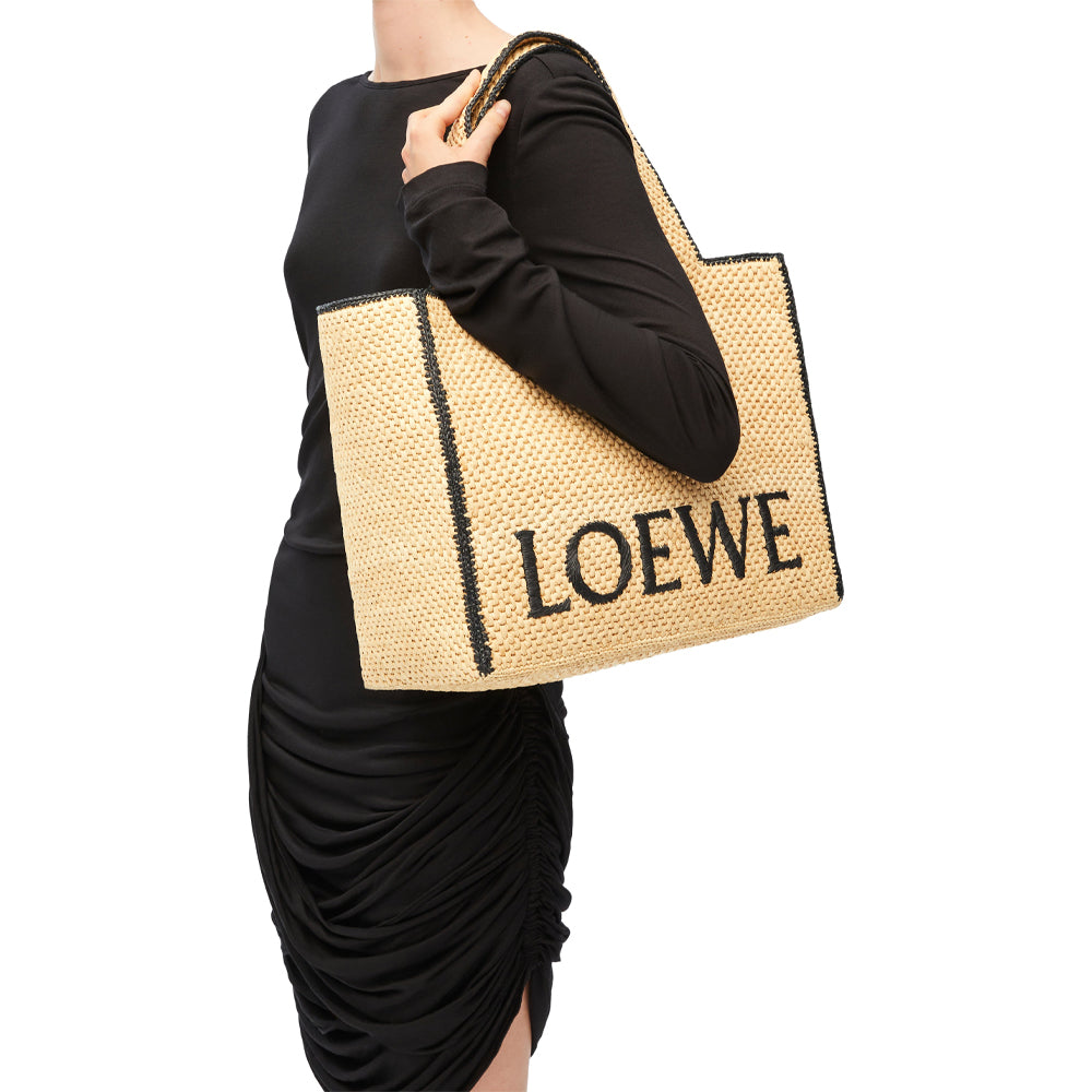 Loewe Large LOEWE Font tote in raffia (Natural)