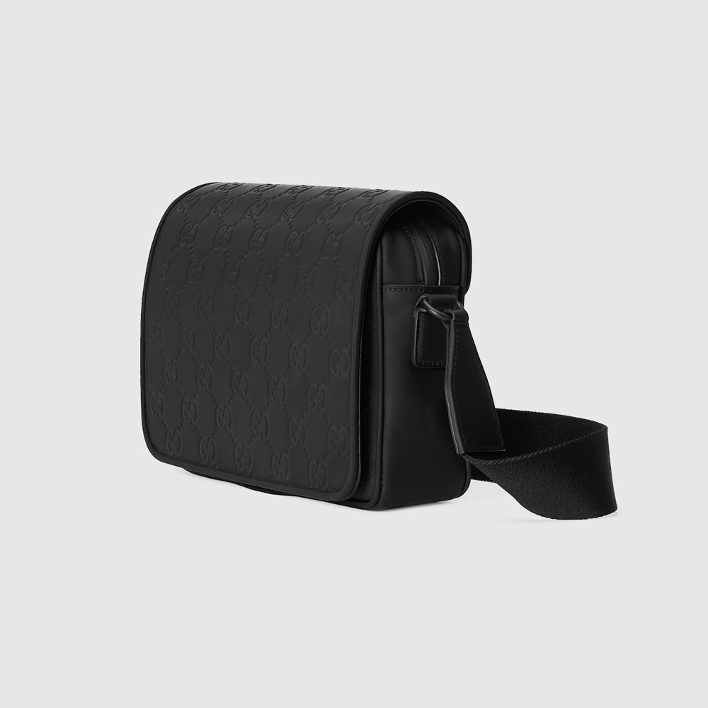 Gucci GG Rubber-Effect Crossbody Bag (Black GG rubber-effect leather)