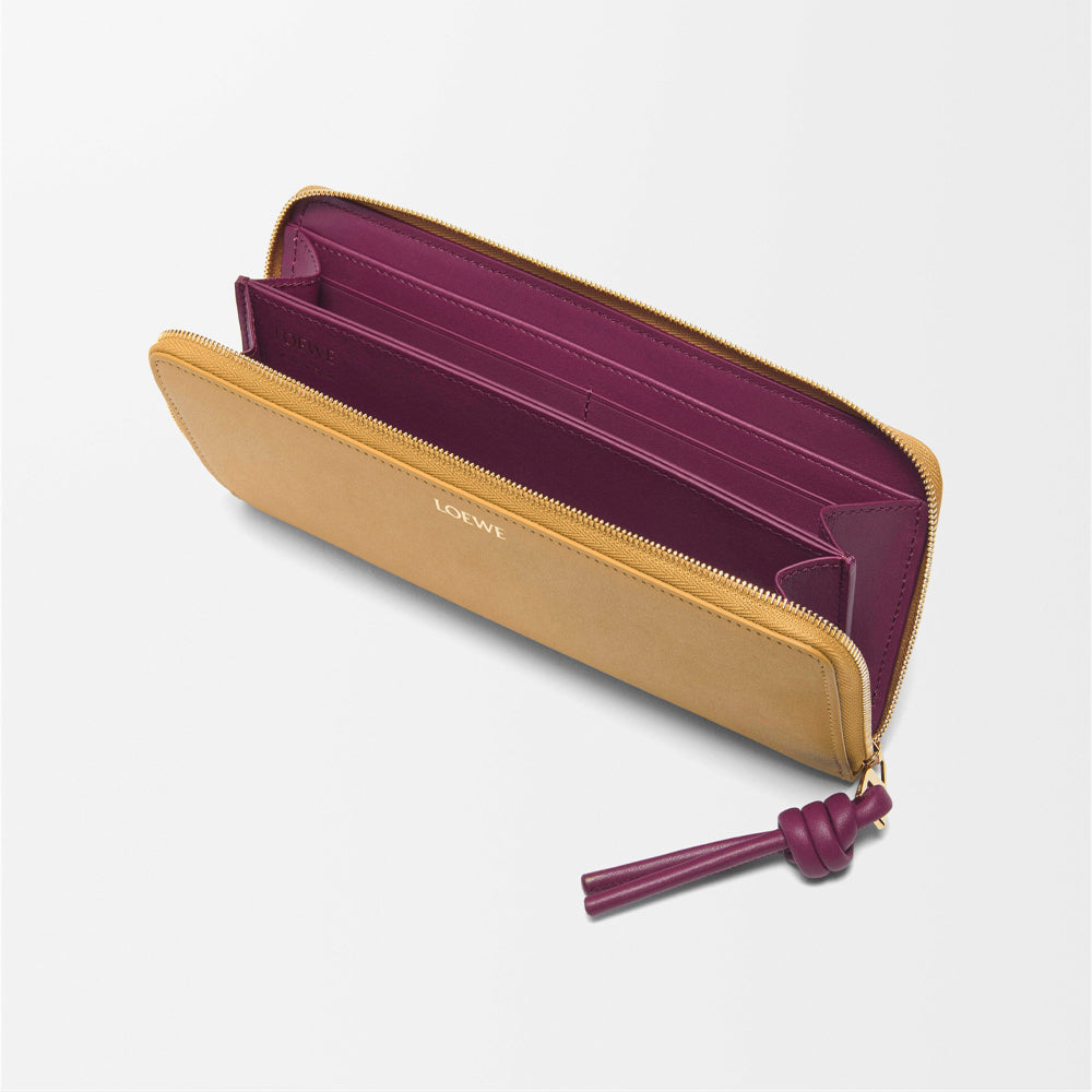 Loewe Knot zip around wallet in shiny nappa calfskin (Sahara/Crimson)