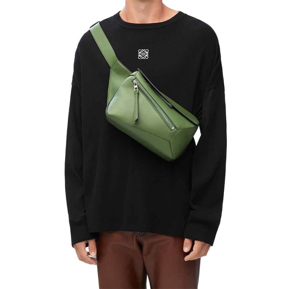 Loewe Small Puzzle Bumbag in classic calfskin (Hunter Green)