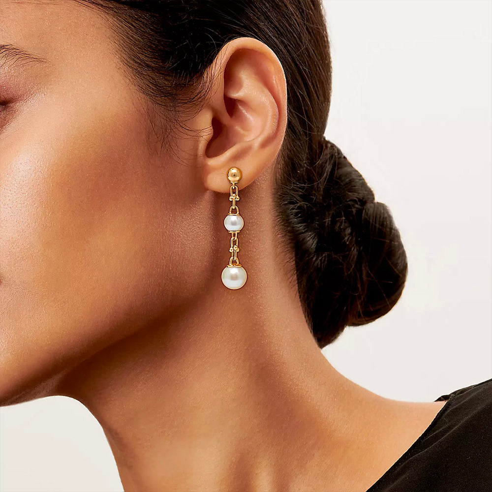 Tiffany & Co. Tiffany HardWear Triple Drop Link Earrings in Yellow Gold with Freshwater Pearls