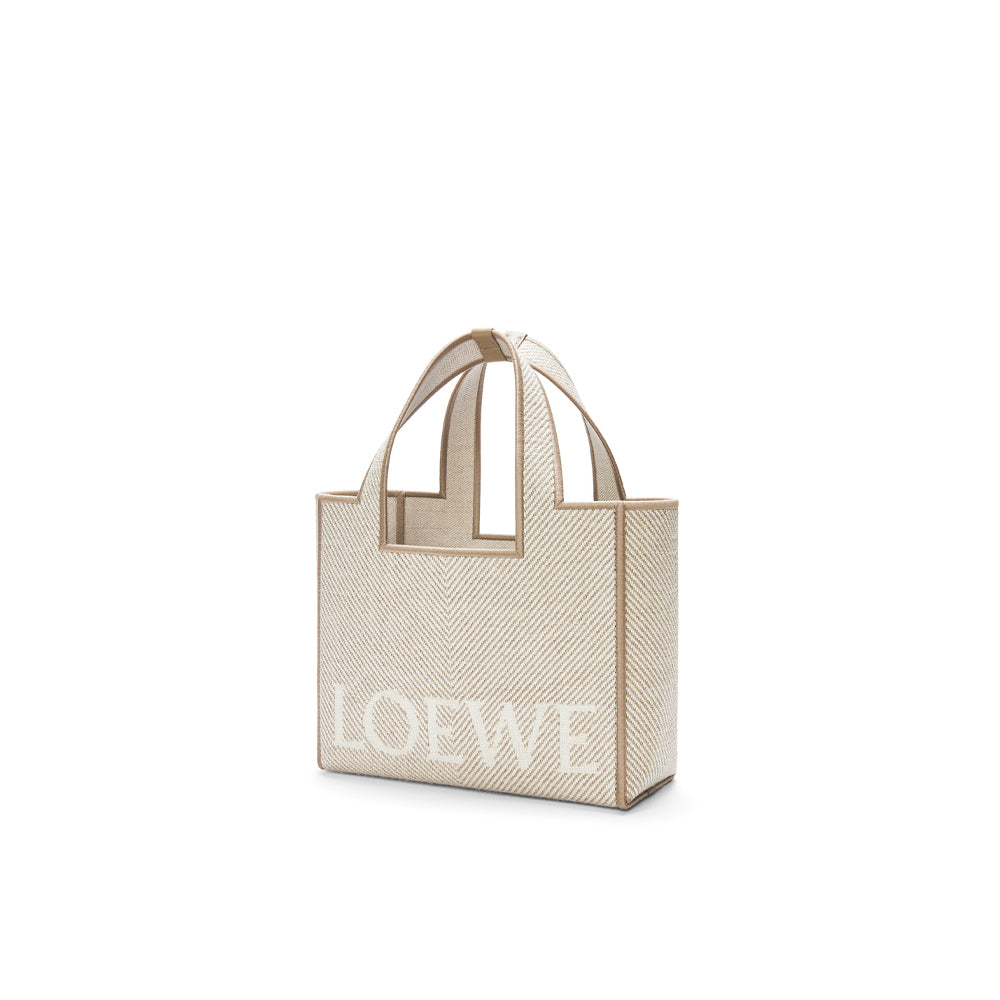 Loewe Small LOEWE Font tote in jacquard canvas (Ecru)