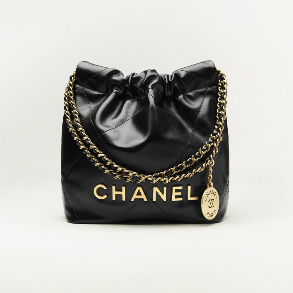 Hong Kong Stock - Chanel 22 Mini Handbag (Shiny Calfskin & Gold-Tone Metal Black)