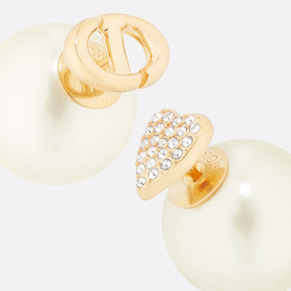 Dior Tribales Earrings (Gold-Finish Metal with White Resin Pearls and Silver-Tone Crystals)