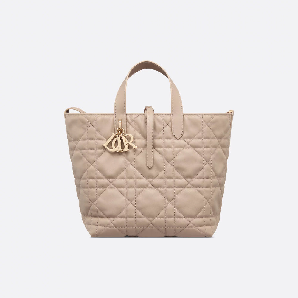 Dior Medium Dior Toujours Vertical Tote Bag (Warm Taupe Macrocannage Calfskin)