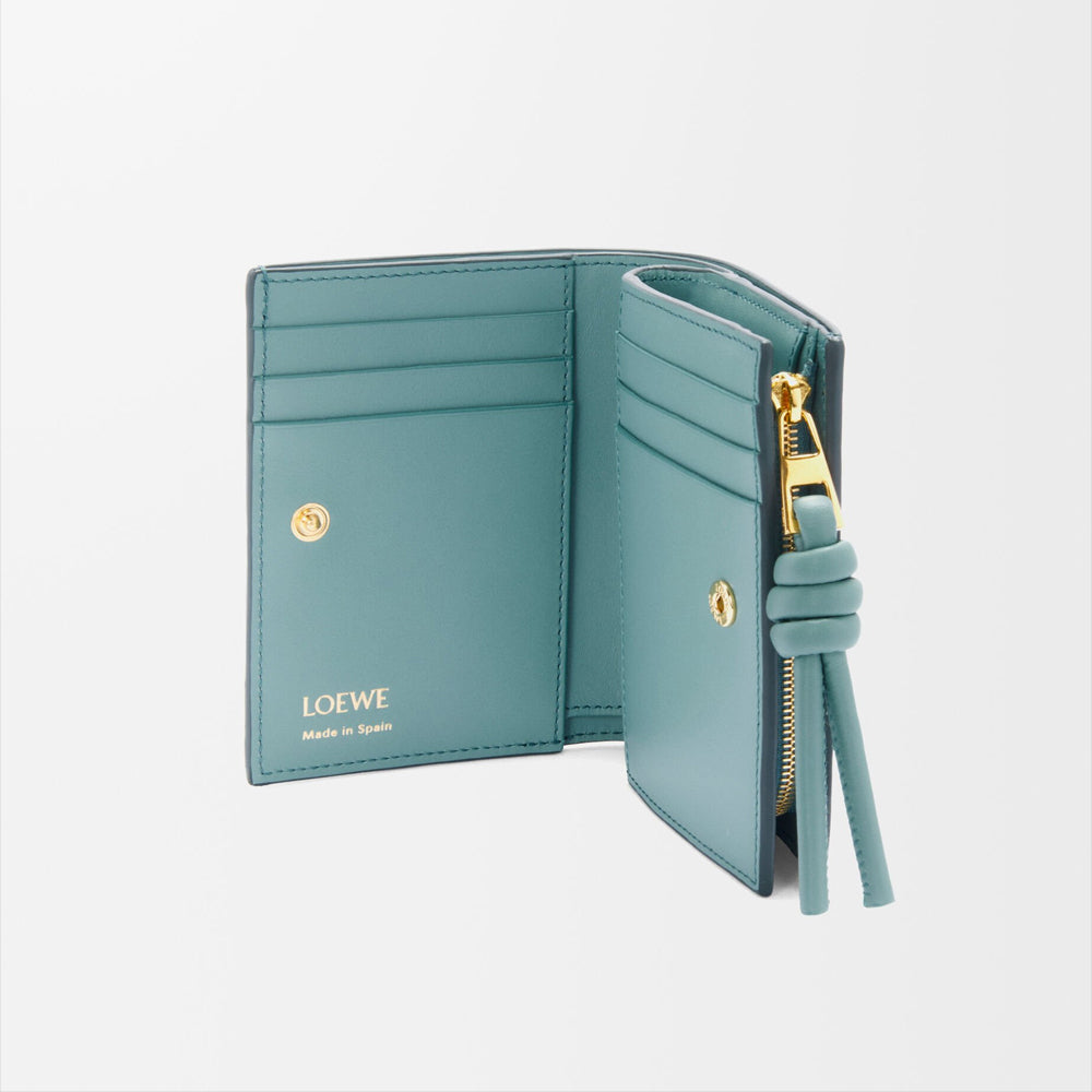 Loewe Knot compact wallet in shiny nappa calfskin (Vetiver/Water)