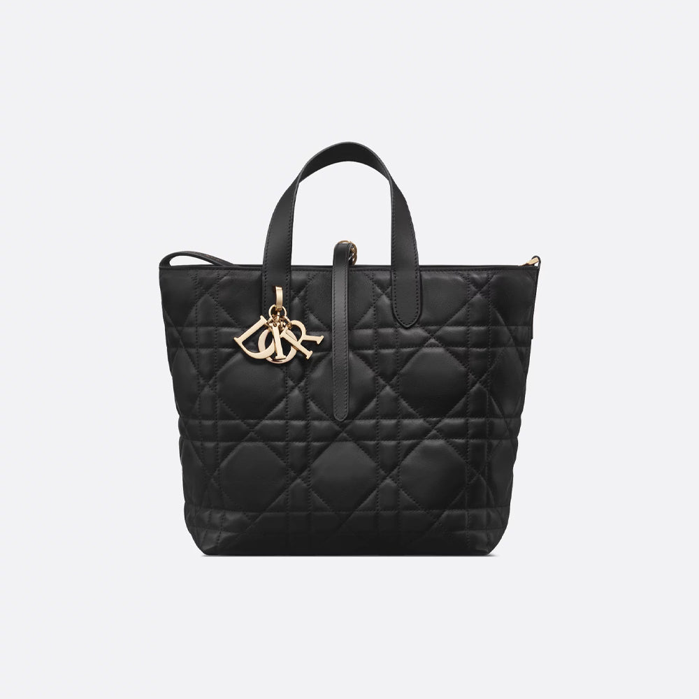 Dior Medium Dior Toujours Vertical Tote Bag (Black Macrocannage Calfskin)