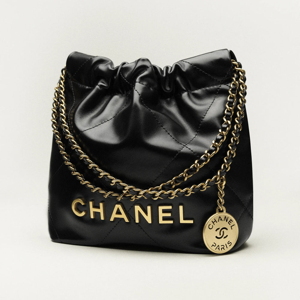 Hong Kong Stock - Chanel 22 Mini Handbag (Shiny Calfskin & Gold-Tone Metal Black)