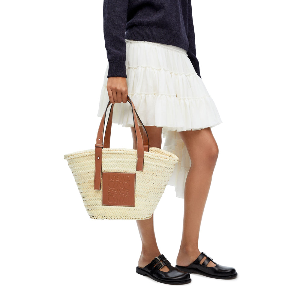 Hong Kong Stock - Loewe Basket bag in raffia and calfskin (Natural/Tan)