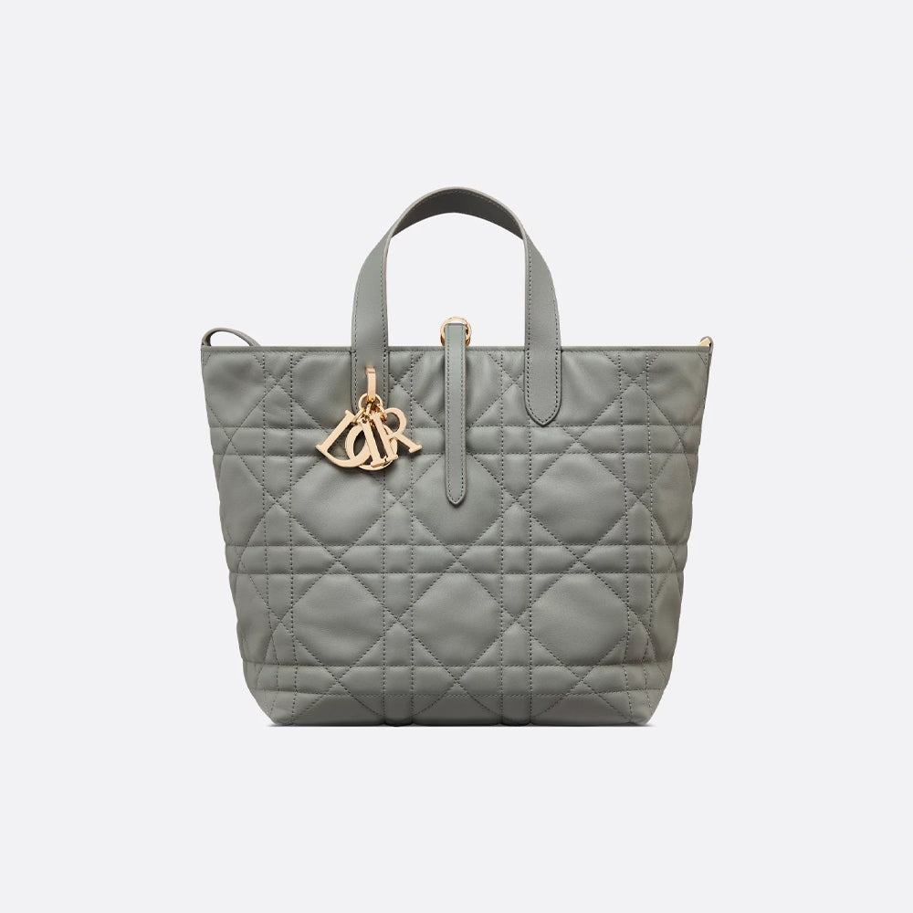 Dior Medium Dior Toujours Vertical Tote Bag (Stone Gray Macrocannage Calfskin)