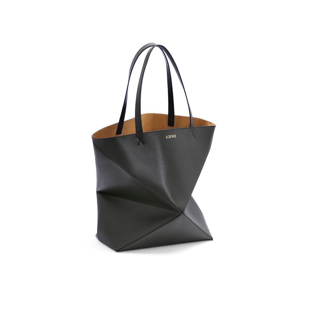 Loewe XL Puzzle Fold Tote in shiny calfskin (Black)