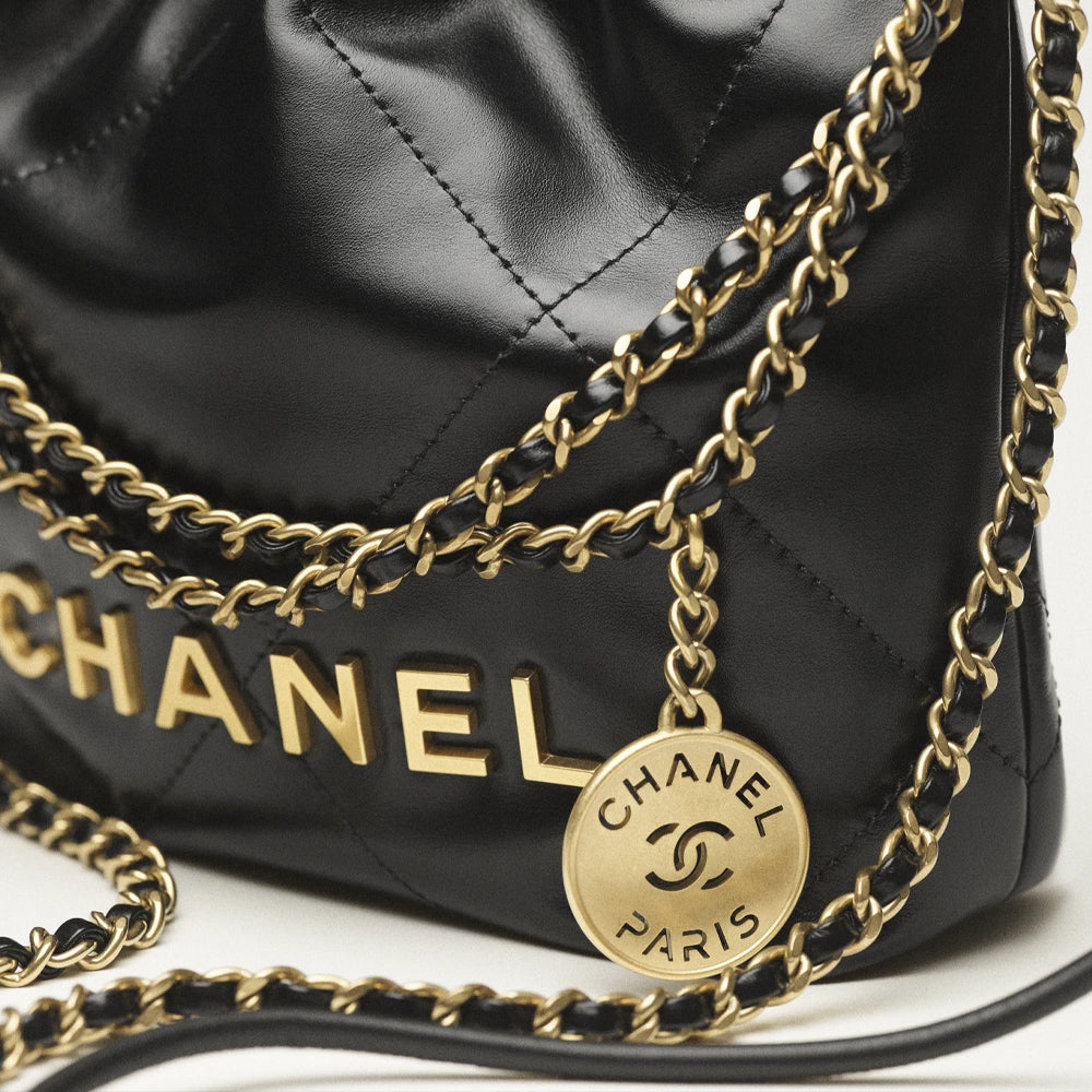 Hong Kong Stock - Chanel 22 Mini Handbag (Shiny Calfskin & Gold-Tone Metal Black)