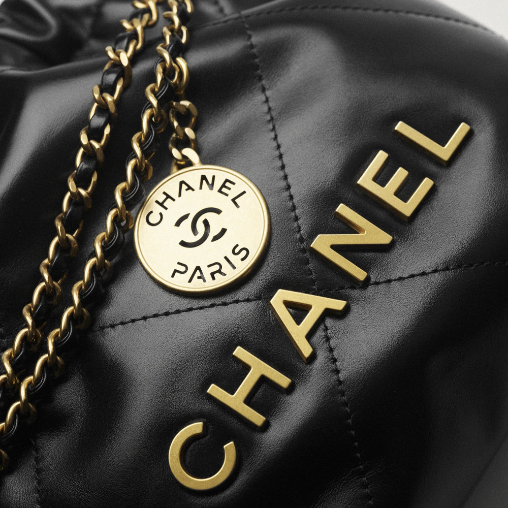 Hong Kong Stock - Chanel 22 Mini Handbag (Shiny Calfskin & Gold-Tone Metal Black)