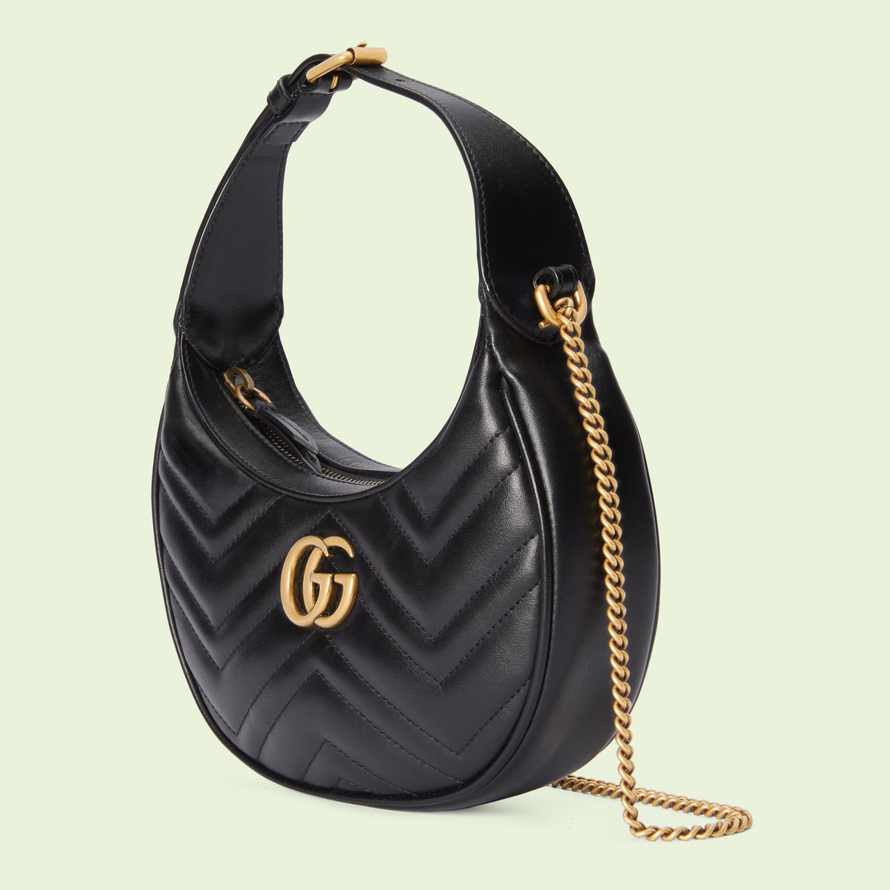 Gucci GG Marmont Half-Moon-Shaped Mini Bag (Black Leather)