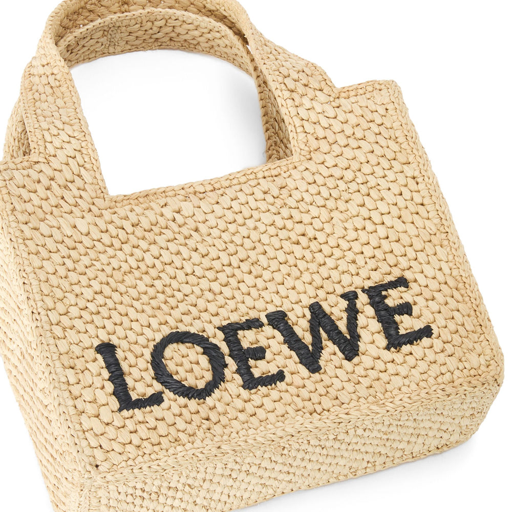 Loewe Mini LOEWE Font tote in raffia (Natural)